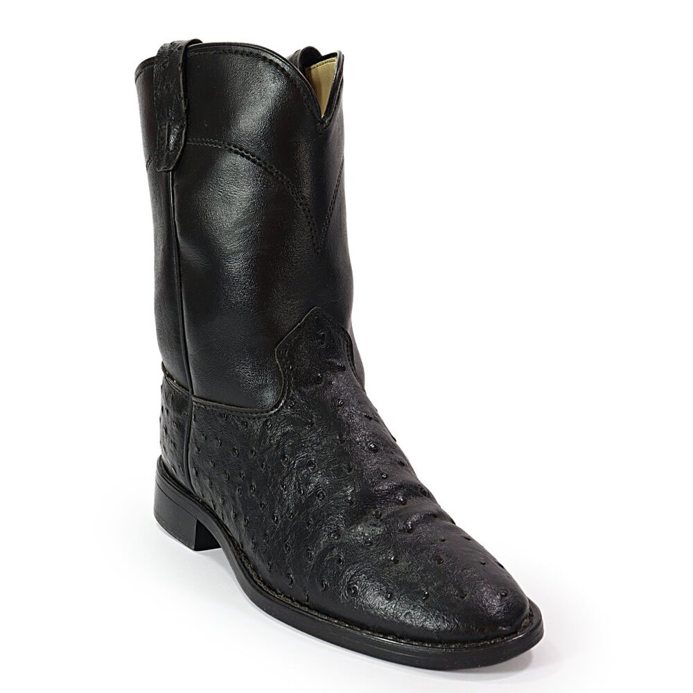 Laredo Boots Kid's Western Cowboy Cowgirl Roper Black Faux Ostrich Leather Sz 3